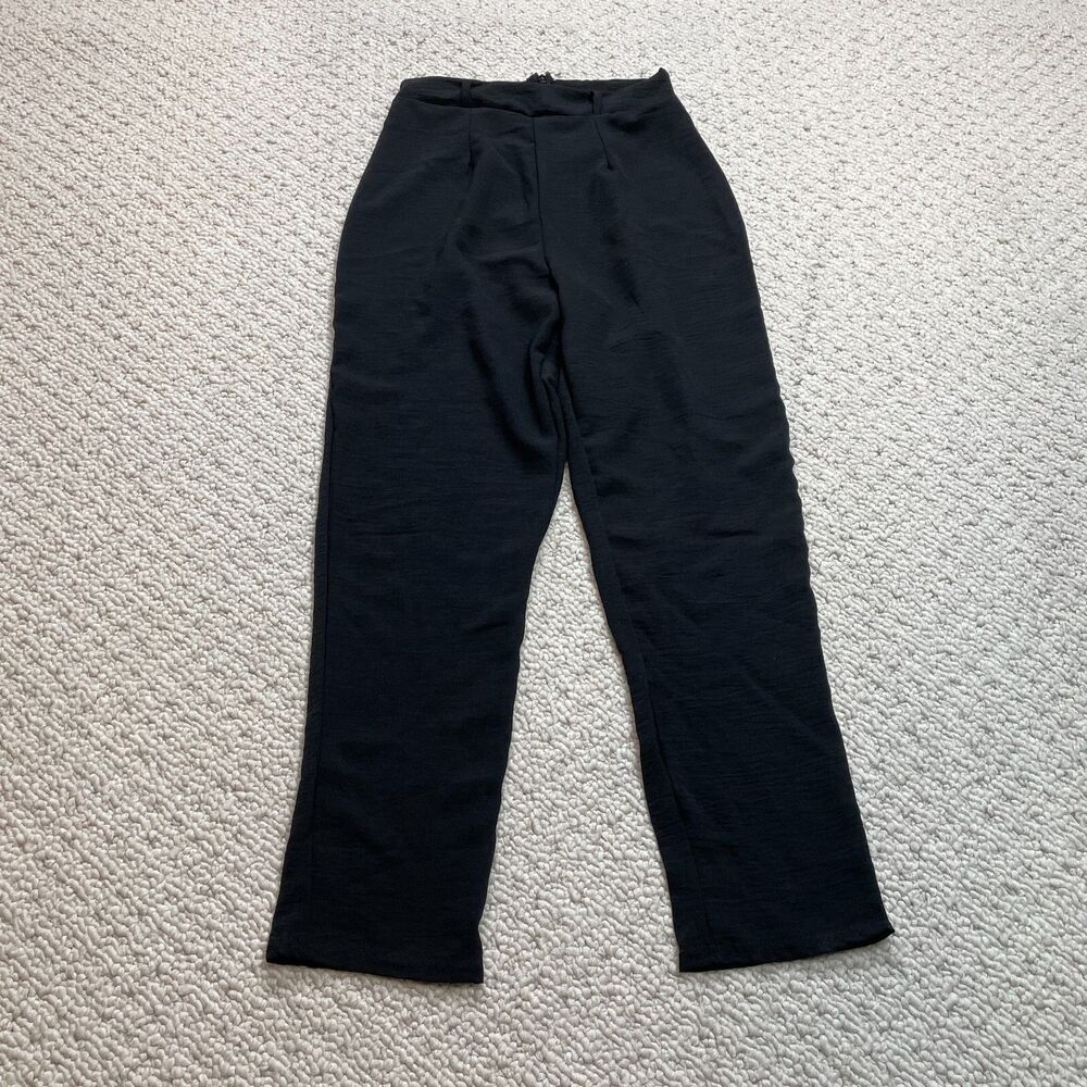 Boohoo Petite Tie Waist Woven Slimline Trouser Pants Womens 2 Black New 22x25